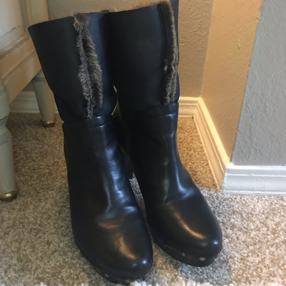 Stuart Weitzman - Women's black leather boots w/ fur - size 9-9.5 - Picture 7 of 10